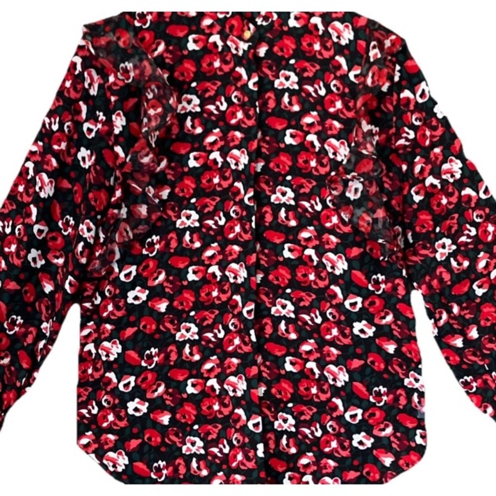 RALPH LAUREN Floral Ruffle Button Long Sleeve Blouse M Career Classic Timeless - Picture 6 of 11